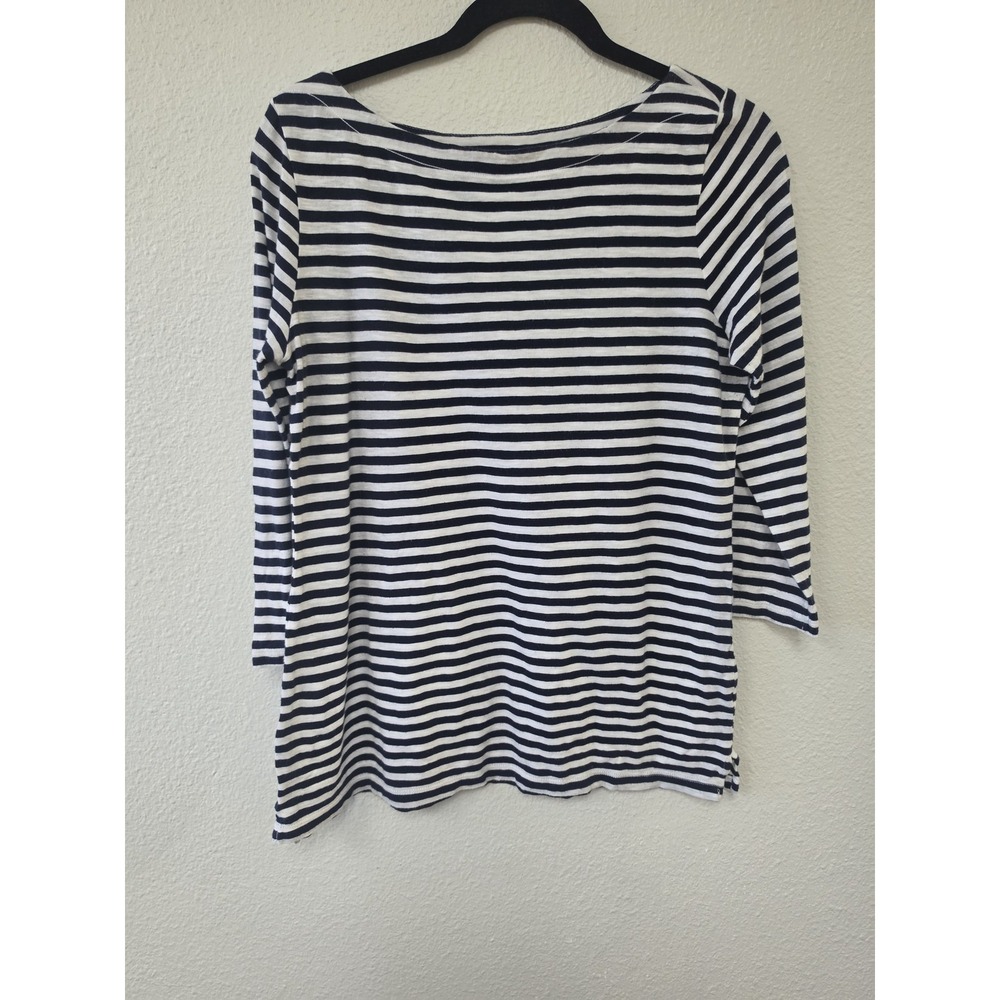 Ann Taylor LOFT Striped T-Shirt M Navy White Long Sleeve Cotton Round Neck Top
